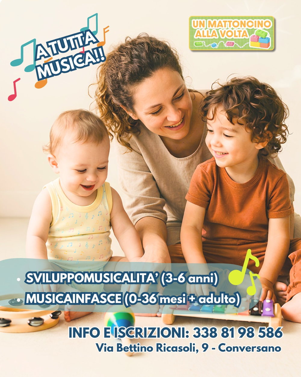 Locandina corsi di musica: sviluppomusicalita 3-6 anni e musicainfasce 0-36 mesi