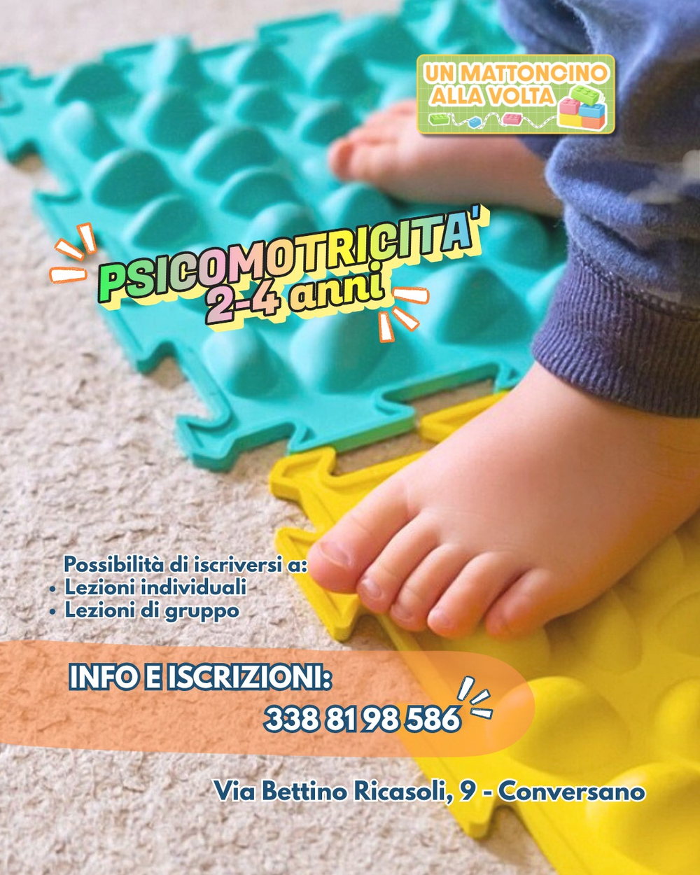 Locandina psicomotricita 2-4 anni, lezioni individuali e di gruppo