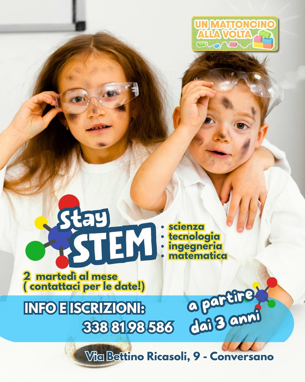 Locandina Stay STEM: scienza, tecnologia, ingegneria e matematica, a partire dai 3 anni
